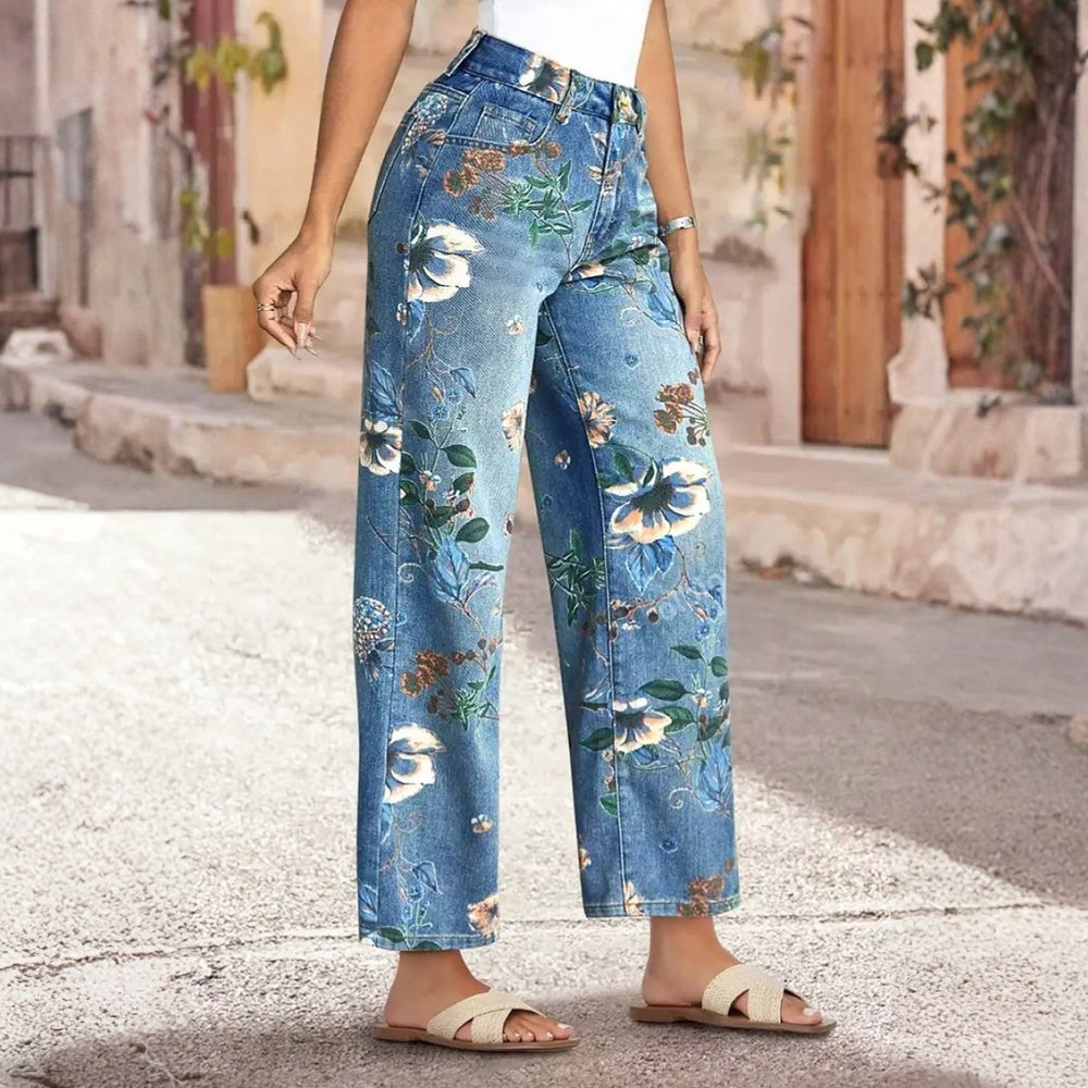 70s Icon Boho Floral Wide-Leg Jeans – Relaxed Summer Fit
