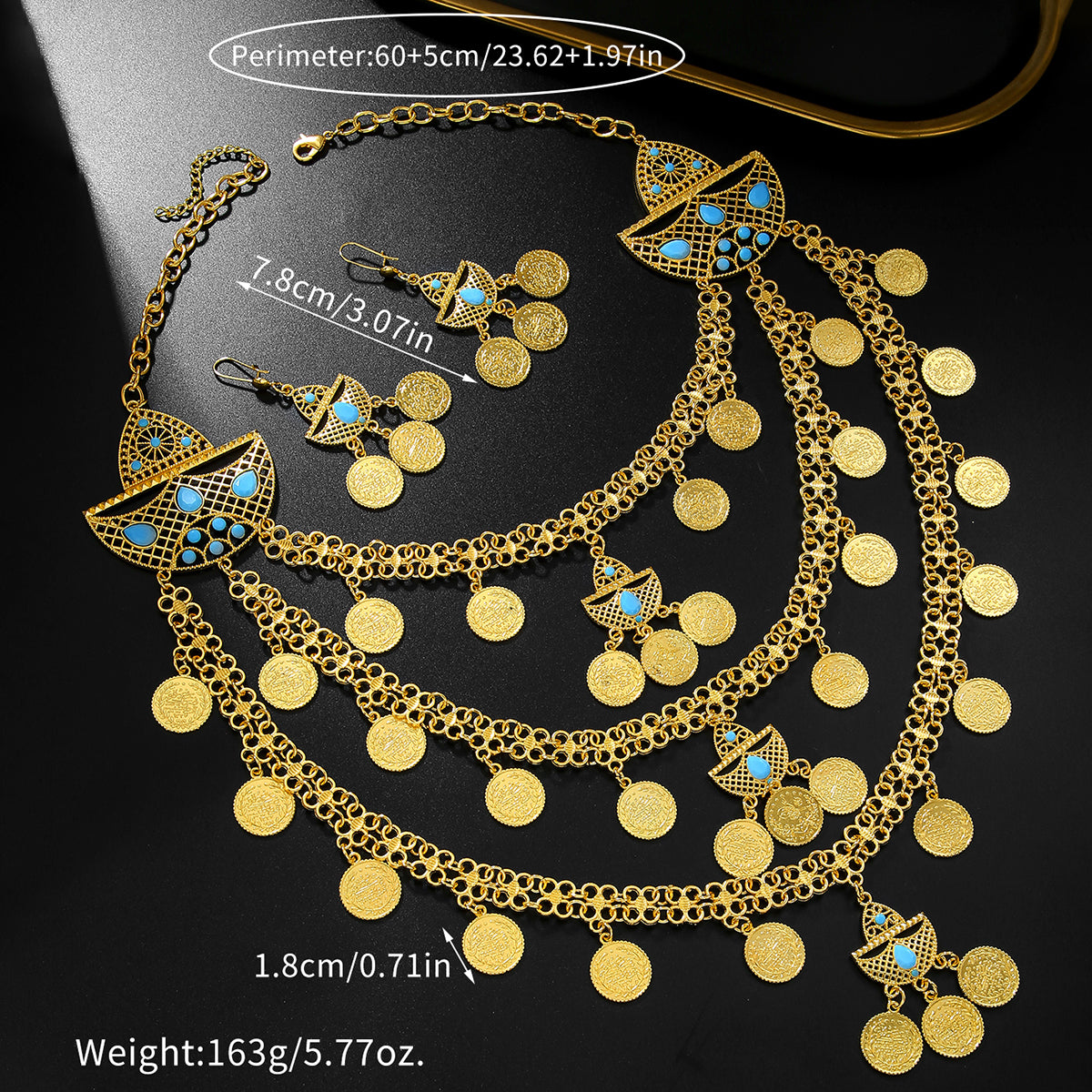 IVOJA 18K Gold Tassel Coin Necklace & Earrings Set