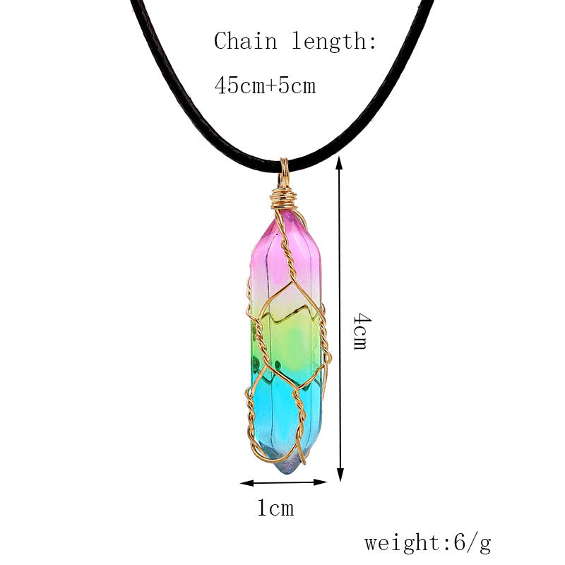 Rainbow crystal pendant necklace size details – colorful gemstone pendant 4cm with adjustable 45cm chain