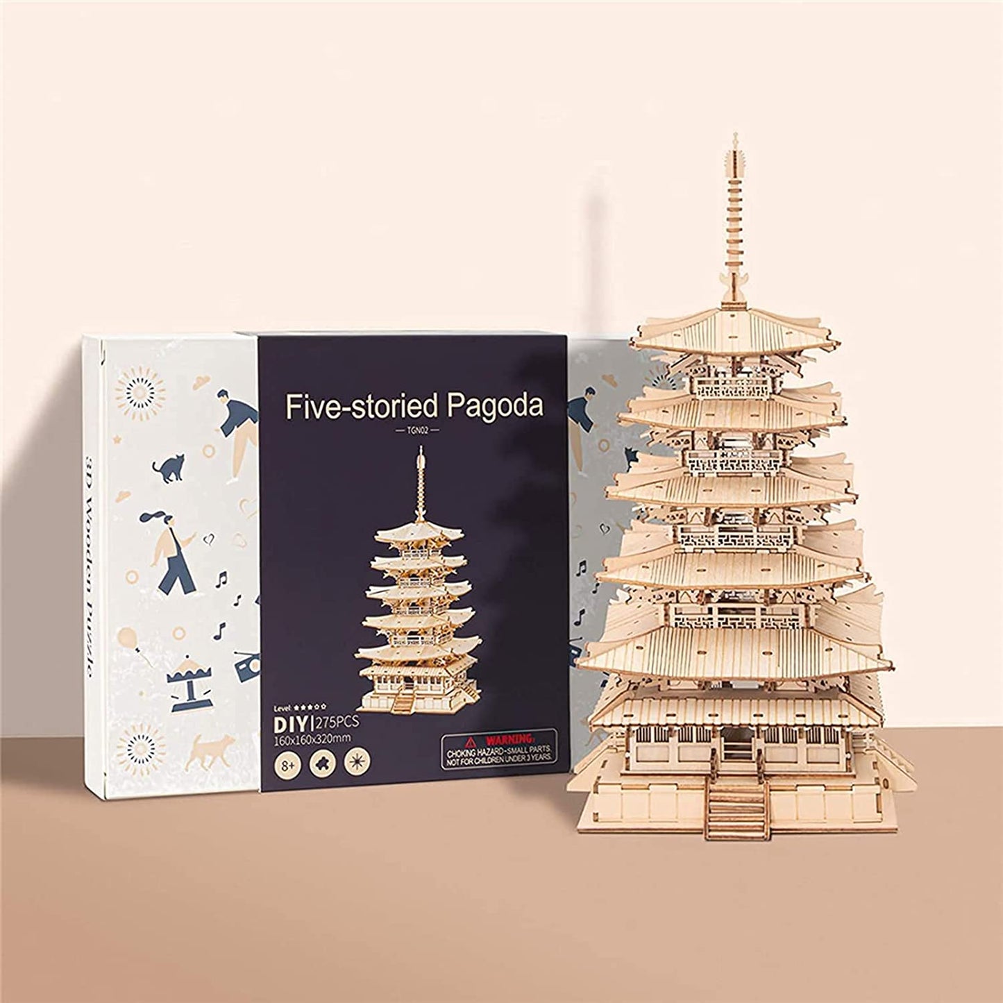 IVOJA Pagoda Temple Puzzle – 3D Wooden DIY Model Kit (5-Tier Tower)