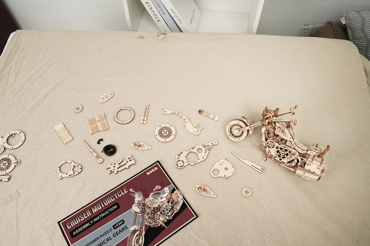 ROKR™ 420-Piece Wooden Motorcycle Model Kit – Mechanical 3D Puzzle for Adults & Teens