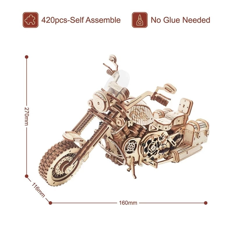 ROKR™ 420-Piece Wooden Motorcycle Model Kit – Mechanical 3D Puzzle for Adults & Teens