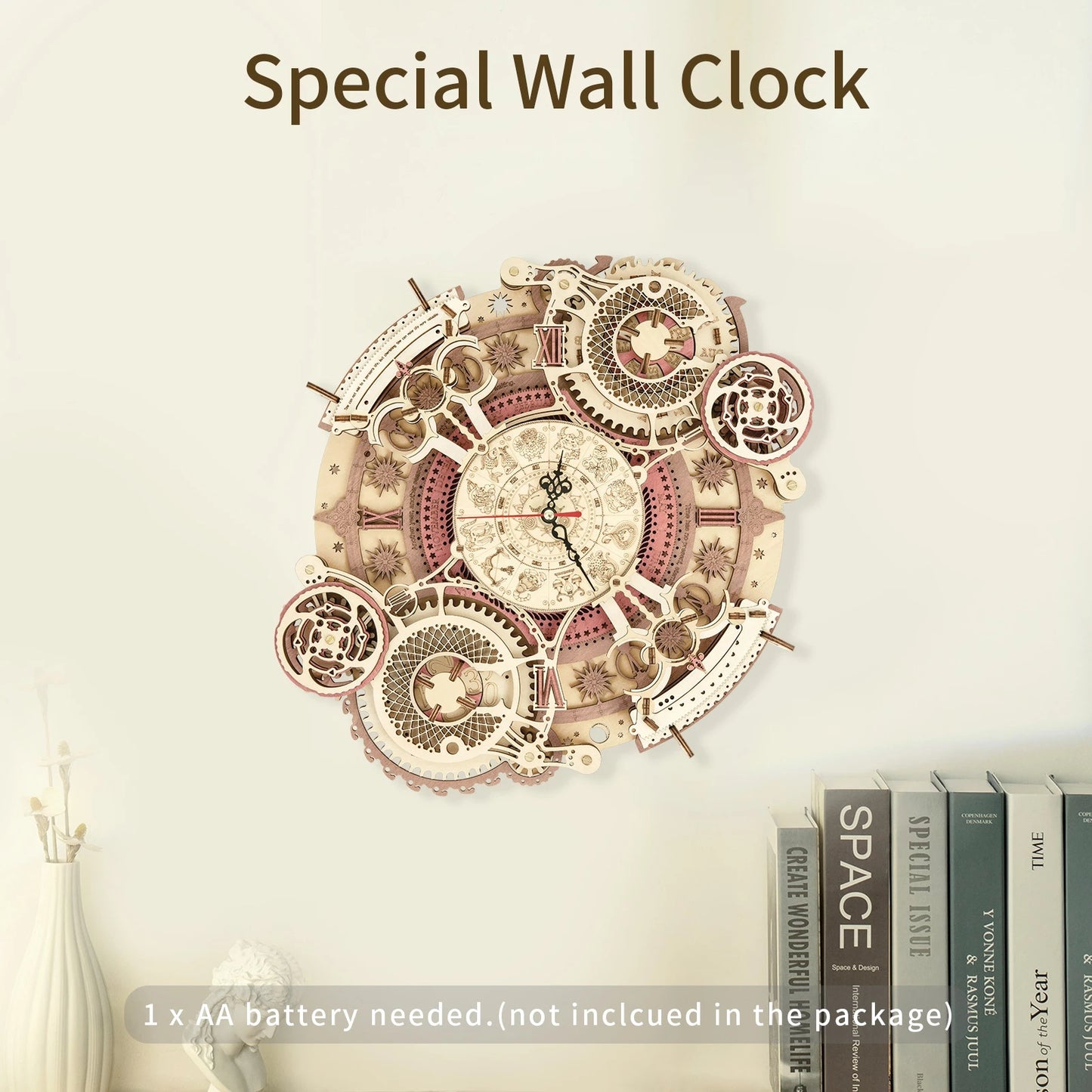 ROKR Zodiac Wall Clock – Mechanical 3D Wooden Puzzle with Working Clock
