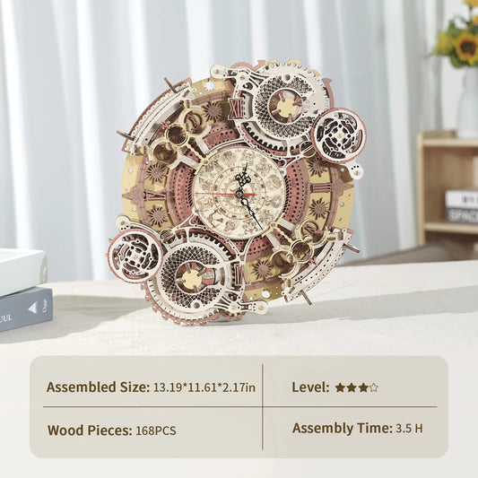 ROKR Zodiac Wall Clock – Mechanical 3D Wooden Puzzle with Working Clock