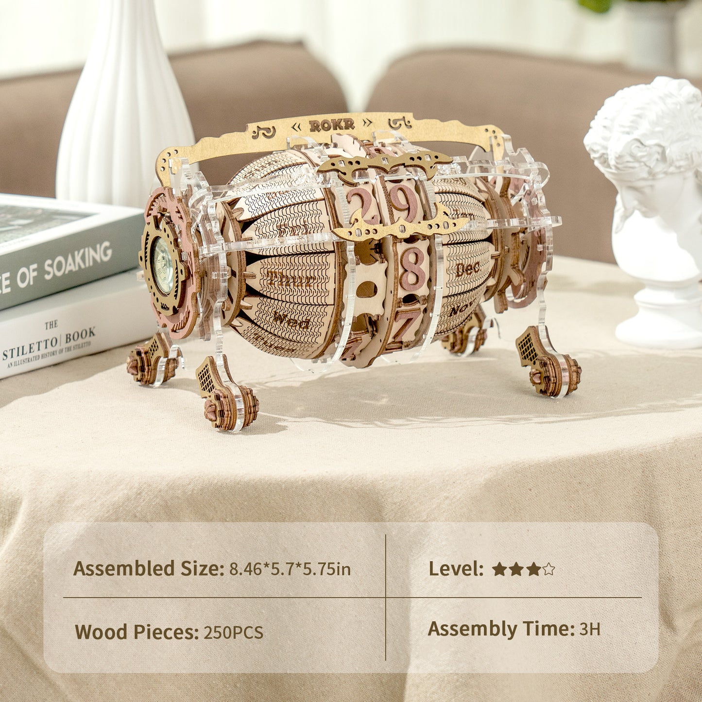 ROKR Zodiac Wall Clock – Mechanical 3D Wooden Puzzle with Working Clock