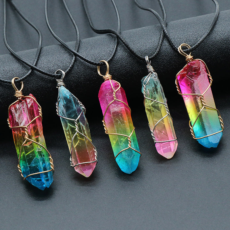 Ivoja Tree of Life Crystal Pillar Necklace – 70s-Inspired Boho Glow 