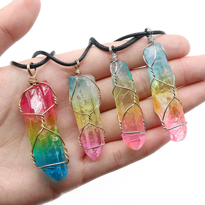 Ivoja Tree of Life Crystal Pillar Necklace – 70s-Inspired Boho Glow 