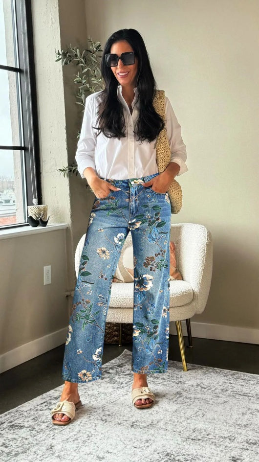 70s Icon Boho Floral Wide-Leg Jeans – Relaxed Summer Fit