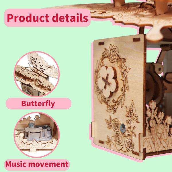 IVOJA Magic Carousel Box – 3D Wooden Puzzle Music Box with Moving Carousel