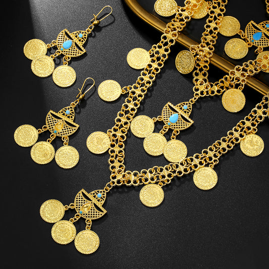 IVOJA 18K Gold Tassel Coin Necklace & Earrings Set