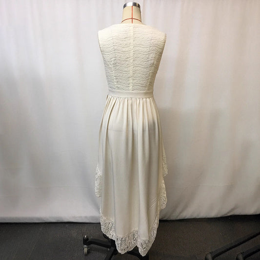 Women’s Sleeveless Lace Floral Hollow-Out Dress – Elegant Boho Beach & Evening Dress