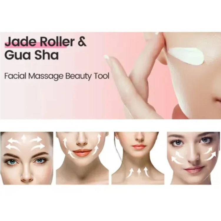 IVOJA™ Jade Gua Sha & Face Roller Set – Sculpting, Glow & Tension Relief Facial Massage Tool