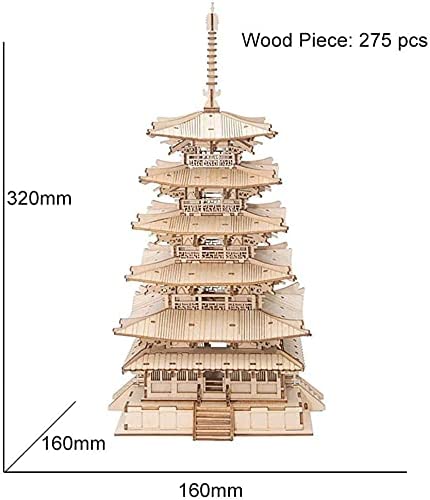 IVOJA Pagoda Temple Puzzle – 3D Wooden DIY Model Kit (5-Tier Tower)