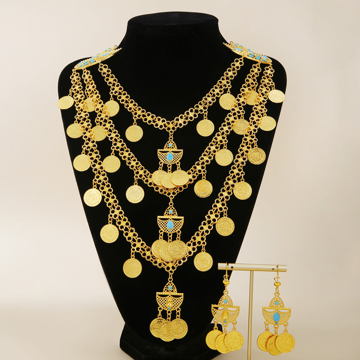 IVOJA 18K Gold Tassel Coin Necklace & Earrings Set