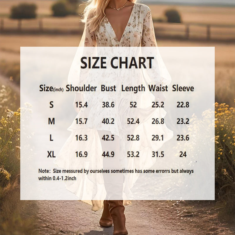 Women’s Deep V-Neck Floral Maxi Dress – Boho Long Sleeve, Elastic High Waist