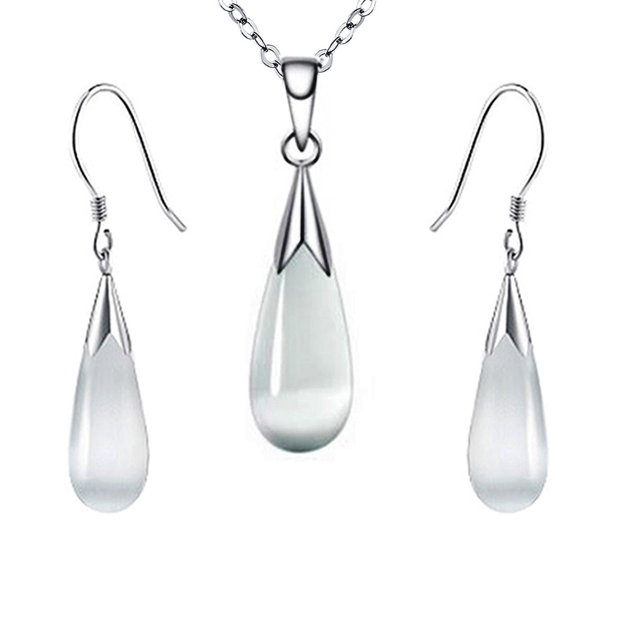 IVOJA White Gold–Plated Moonstone Water Drop Necklace & Earrings Set