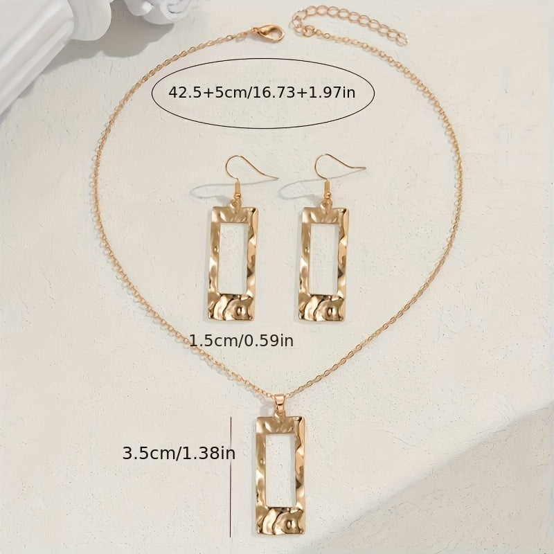 IVOJA Hammered Geometric Necklace & Earrings Set – Gold-Toned Alloy